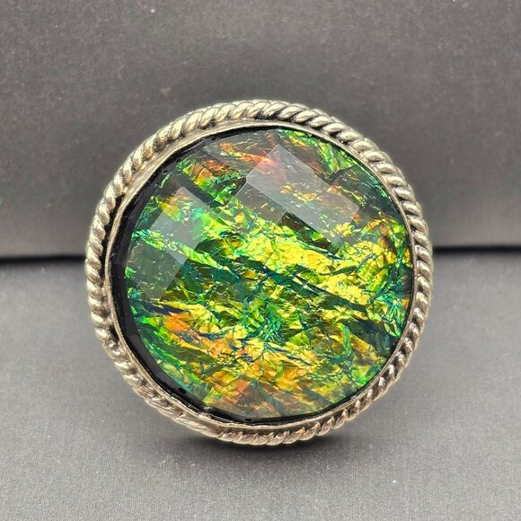925 Sterling Silver Plated Glass Opal Ring Size 9.5 Bezel Setting Fine Jewelry - Picture 1 of 13